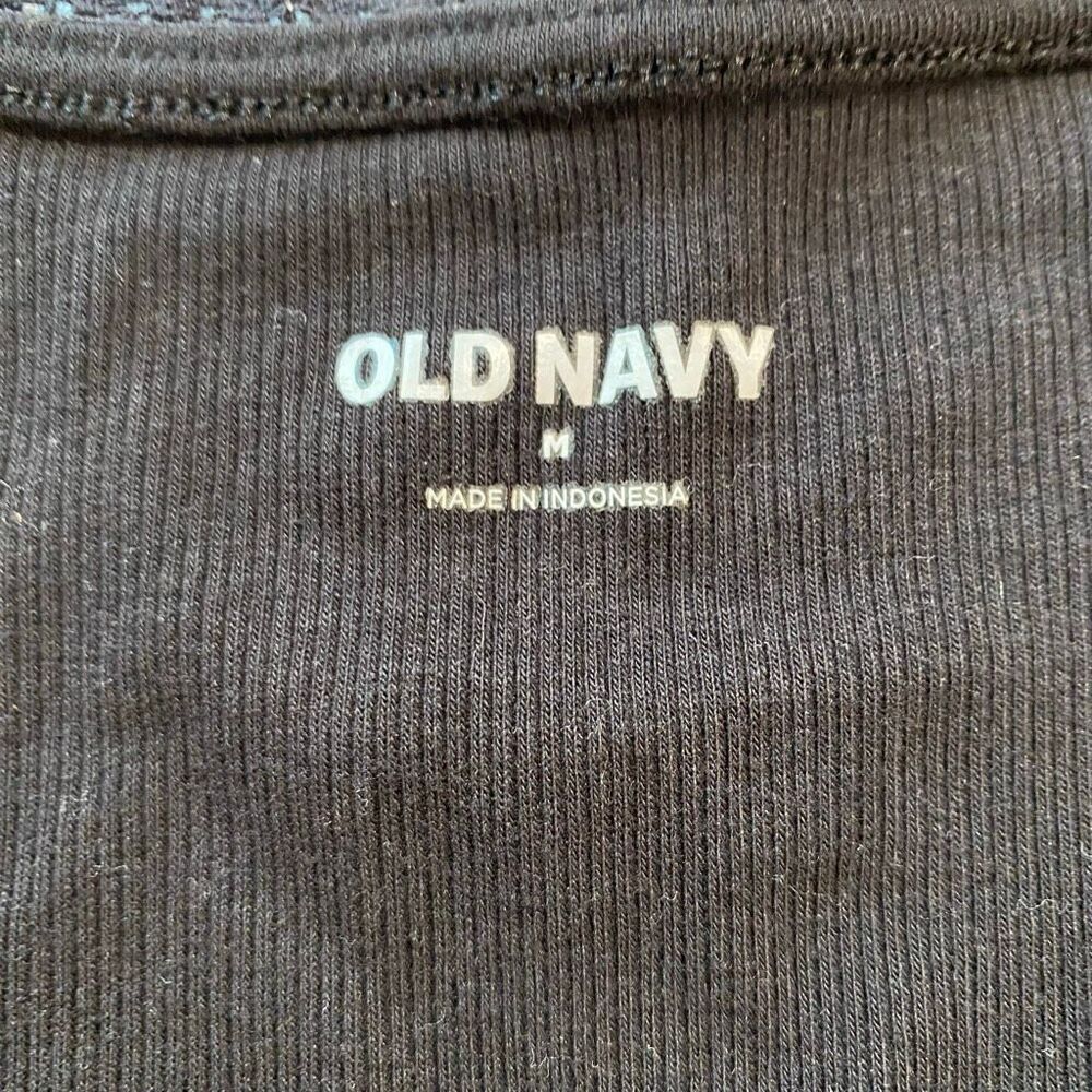 Old Navy Black Ribbed Tank Top Medium Lace Trim Ruched Front Y2K Basic - Picture 4 of 6